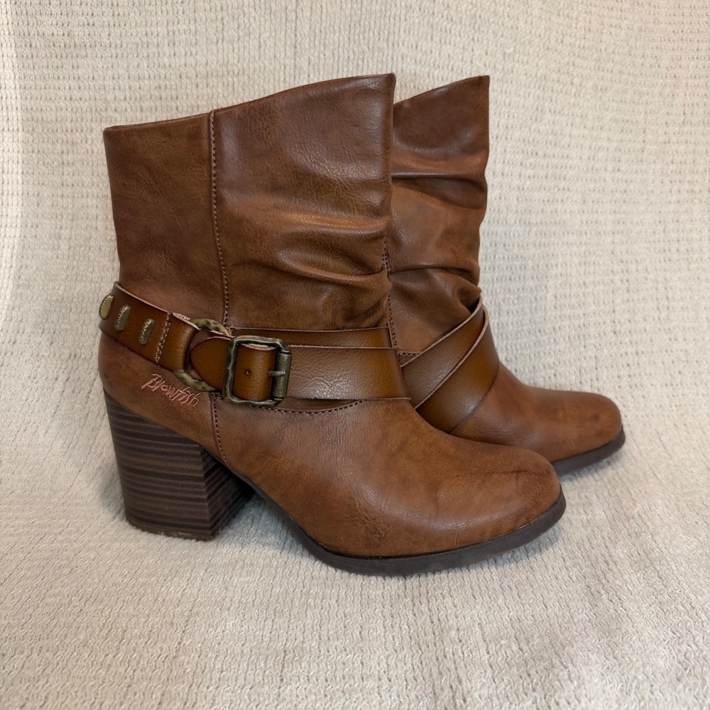 Blowfish Malibu Ankle Boots Womens 8.5 Brown Slouchy Buckle Moto Boho Booties